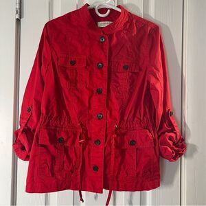 Jones New York Sport Women’s Medium Red Canvas Cotton Button Jacket